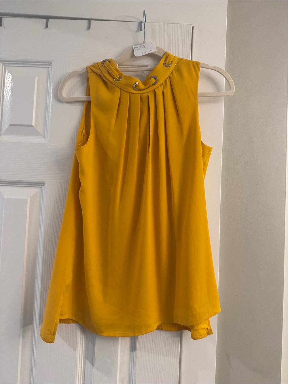 White House Black Market Yellow Sleeveless Grommet-Neck Top